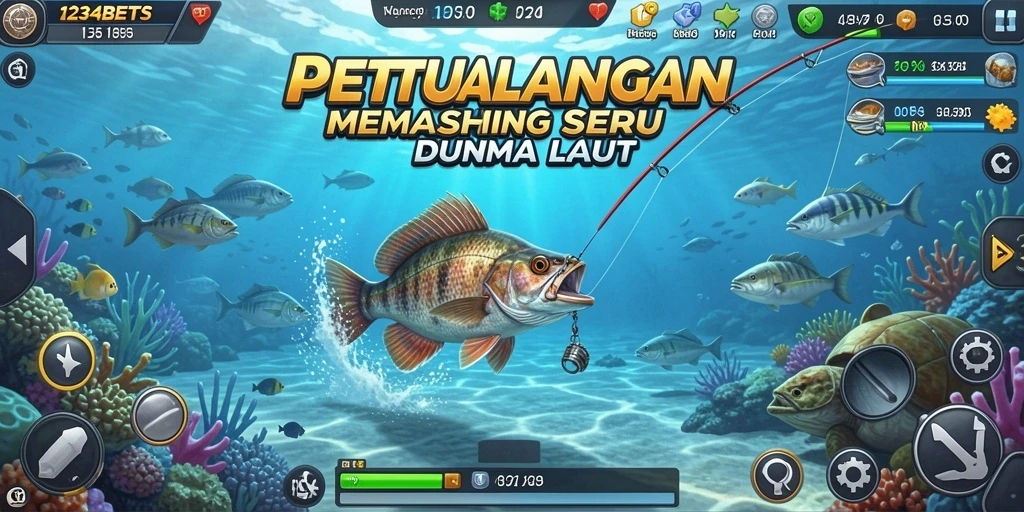Screenshot utama 1234BETS menampilkan gameplay memancing yang penuh aksi.