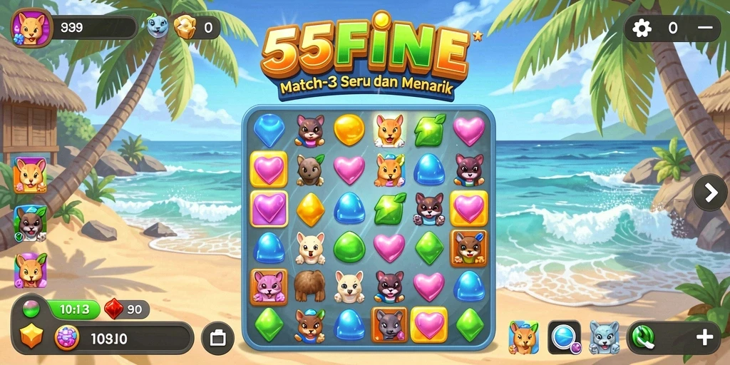 Gameplay 55FIVE yang menampilkan aksi mencocokkan barang.