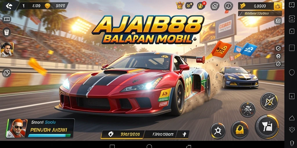 Tampilan gameplay seru di AJAIB88 saat balapan mobil.