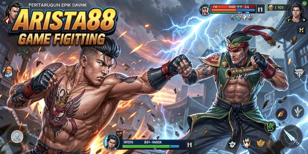 Screenshot gameplay ARISTA88 menampilkan pertarungan seru antar karakter.