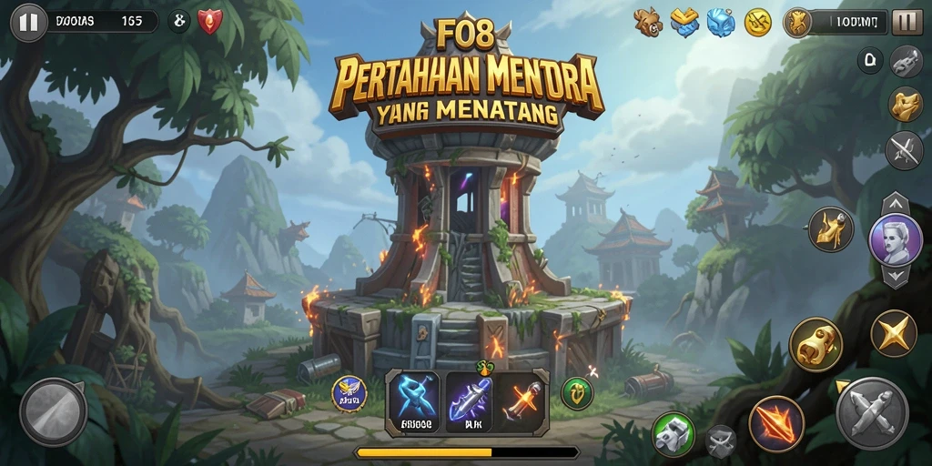 Tampilan seru strategi pertahanan dalam FO8 menara di medan perang.
