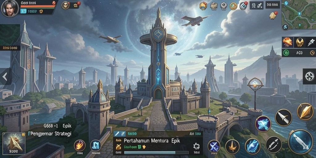 Tampilan menara dan musuh dalam gameplay G668 yang penuh strategi.