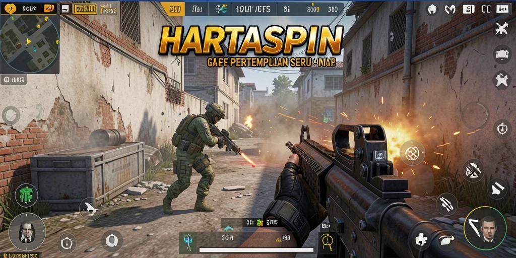 Screenshot HARTASPIN menampilkan pertempuran mendebarkan di peta yang dinamis.