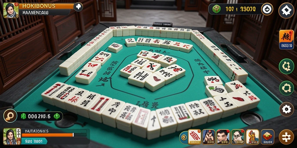 Tampilan gameplay seru HOKIBONUS dengan ubin Mahjong yang menantang.
