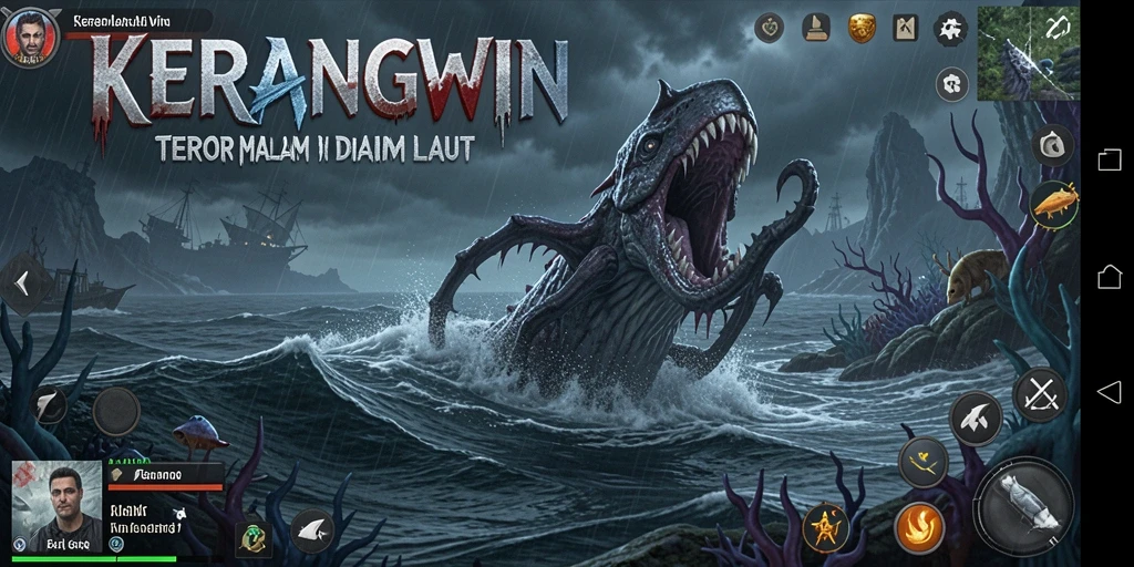 Tangkapan layar gameplay KERANGWIN yang menegangkan di malam hari.
