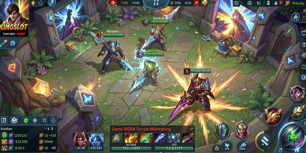 Screenshot KINGSLOT menampilkan aksi seru dalam gameplay MOBA.