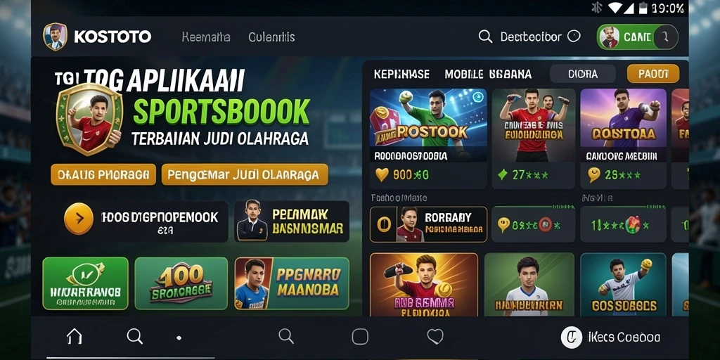 Tangkapan layar utama KOSTOTO menampilkan antarmuka taruhan olahraga yang menarik.