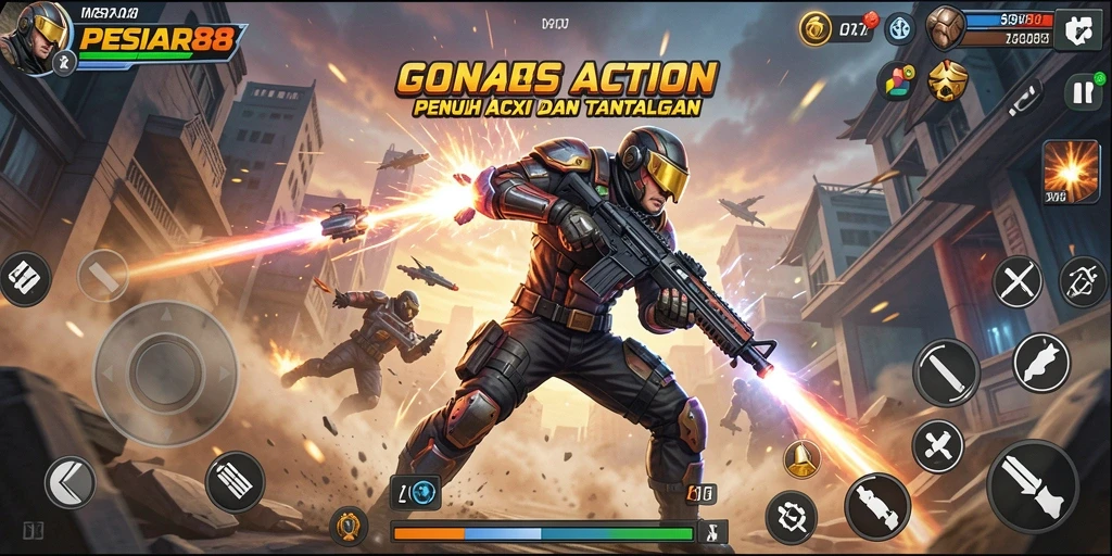 Screenshot gameplay PESIAR88 menampilkan aksi menegangkan dalam pertempuran.