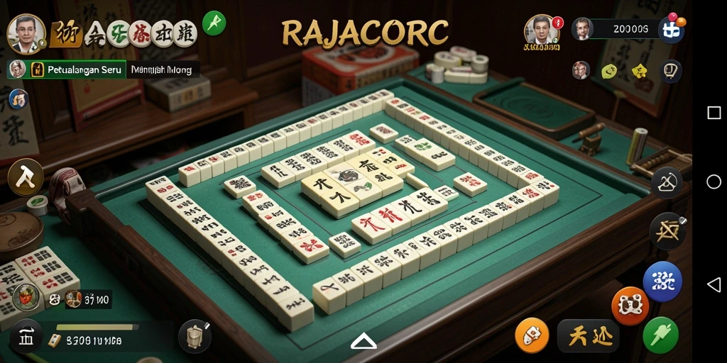 Tampilan gameplay seru dalam RAJACORC, nikmati permainan Mahjong yang menantang.