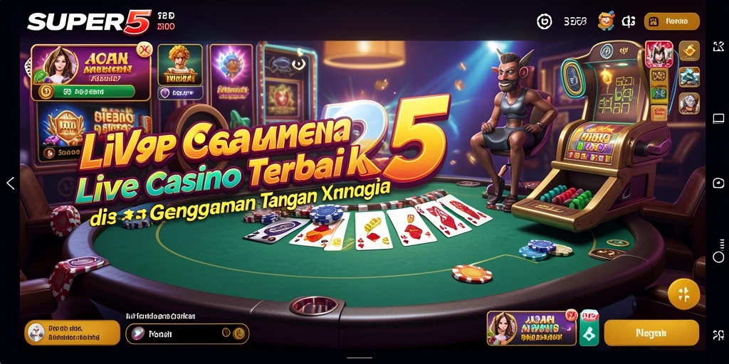 Screenshot gameplay SUPER5 menampilkan dealer live dan interaksi seru dalam permainan kasino.