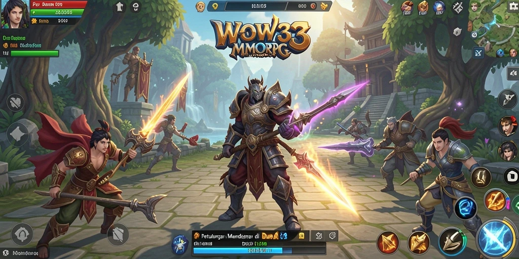 Tangkapan layar gameplay WOW33 yang menampilkan pertarungan seru di dunia MMORPG.