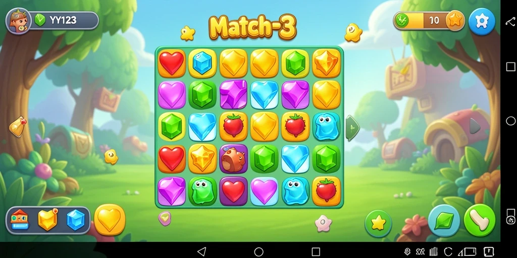 Screenshot utama YY123 menampilkan gameplay Match-3 yang seru dan menantang.